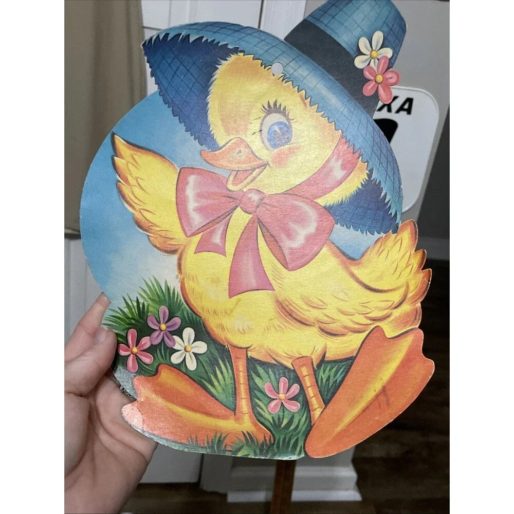 Vintage 1960’s Easter Die Cut Cardboard Wall Decorations Lot Of 4 Duck Bunny